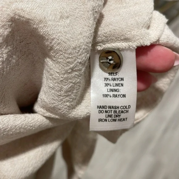 Lulus Cream Linen Blend Button Down Dress with pockets Medium - Picture 3 of 6